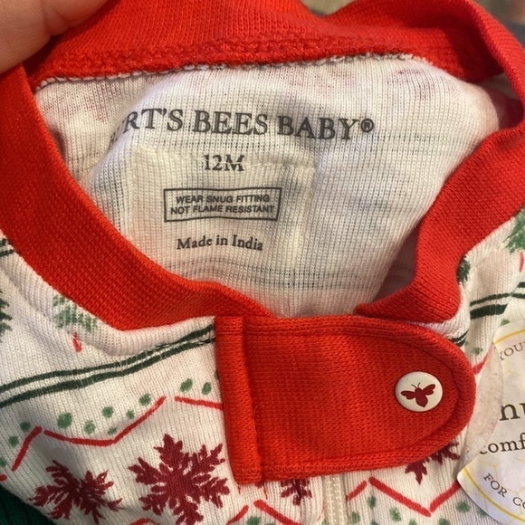 NWT Burt's Bees Baby Fair Isle Organic Cotton Footed Pajama Red 18m, 12m - Picture 5 of 5
